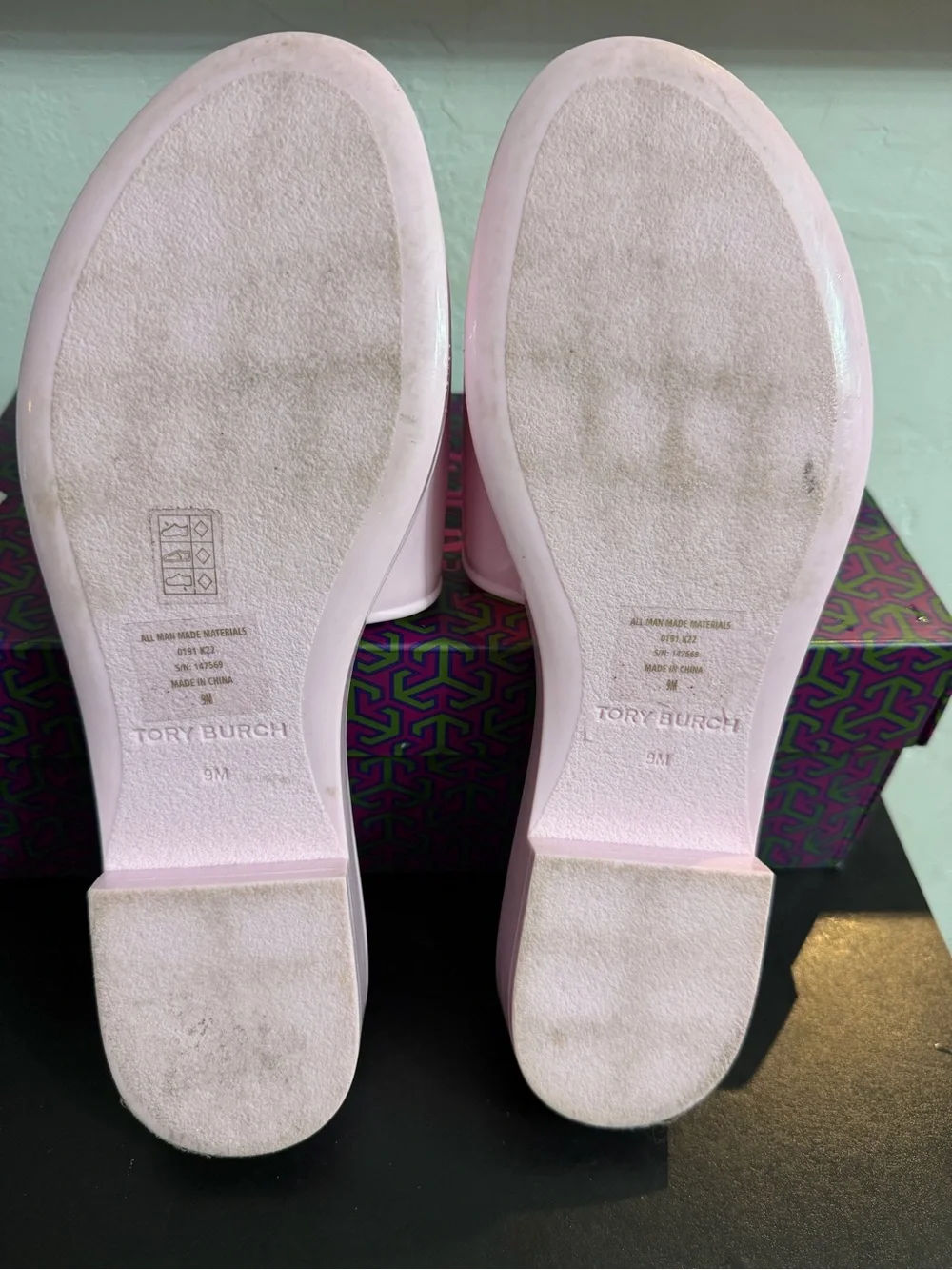 Tory Burch Pink Patent Logo Slide Sandals